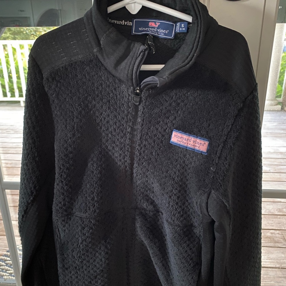 Vineyard, vines, fleece jacket